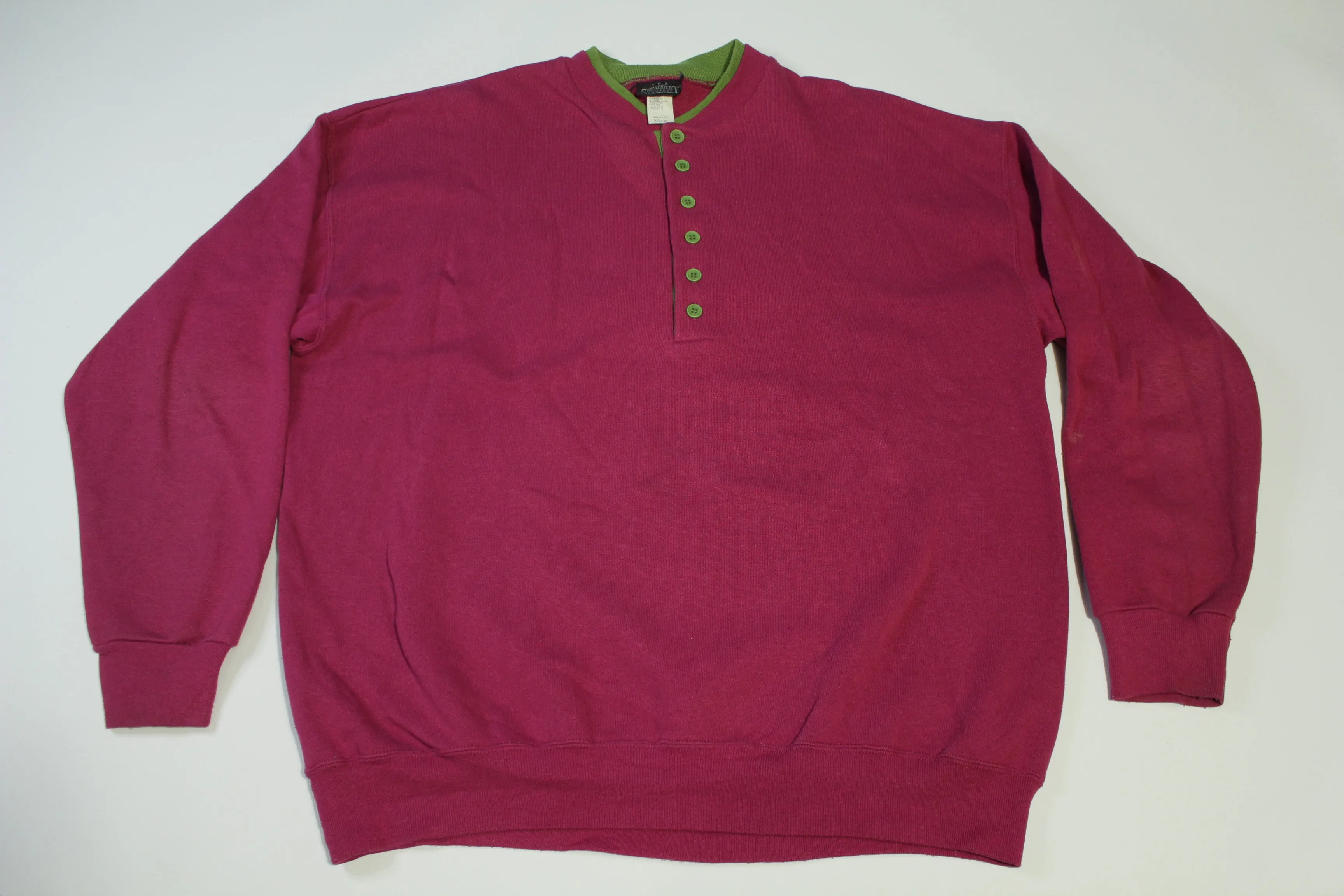 The Sweatshirt Company Vintage Made in USA 80's Purple Green Henley Sweatshirt