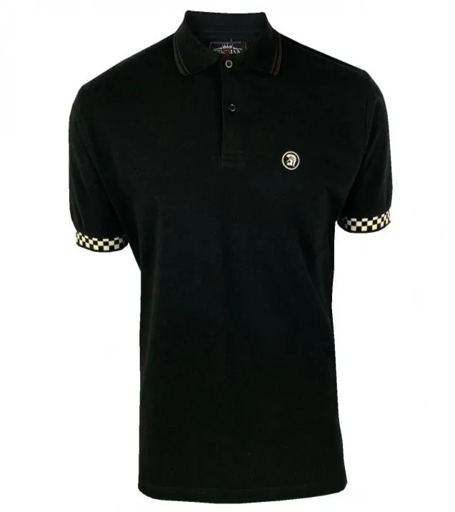 Trojan Chequerboard Trim Polo Shirt Black