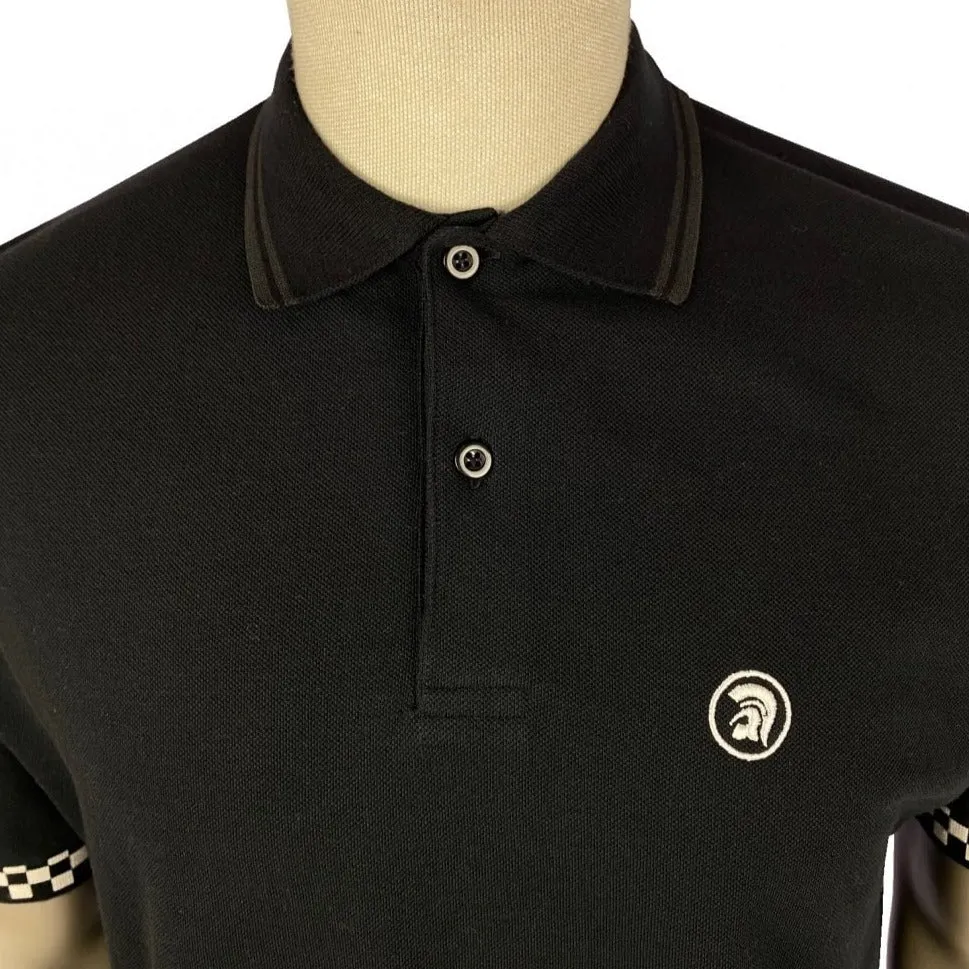 Trojan Chequerboard Trim Polo Shirt Black