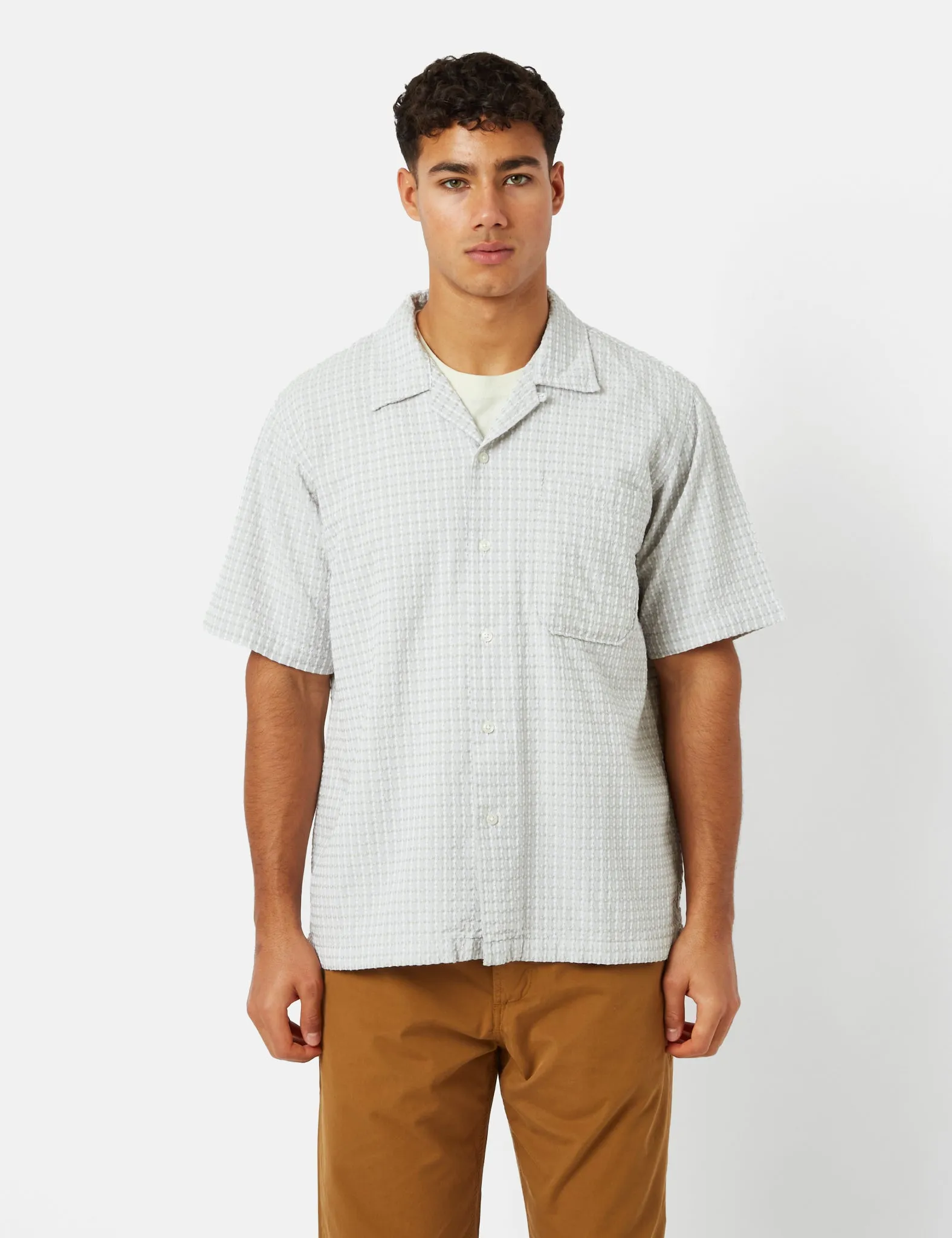 Universal Works Camp Shirt (Delos Cotton) - Light Olive Green