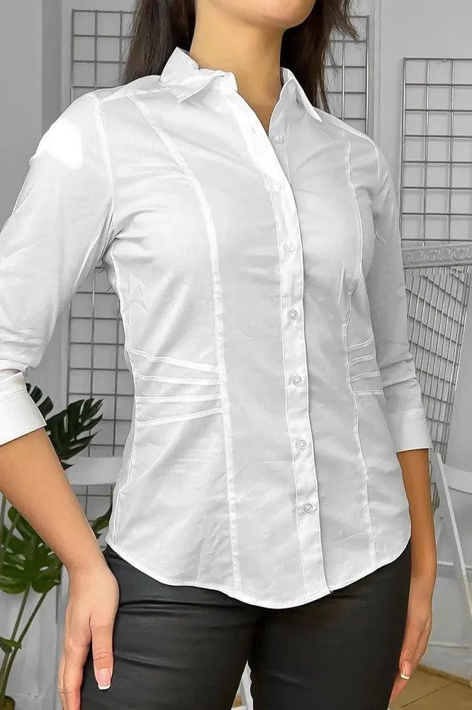 White Midi Sleeves Smart Shirt