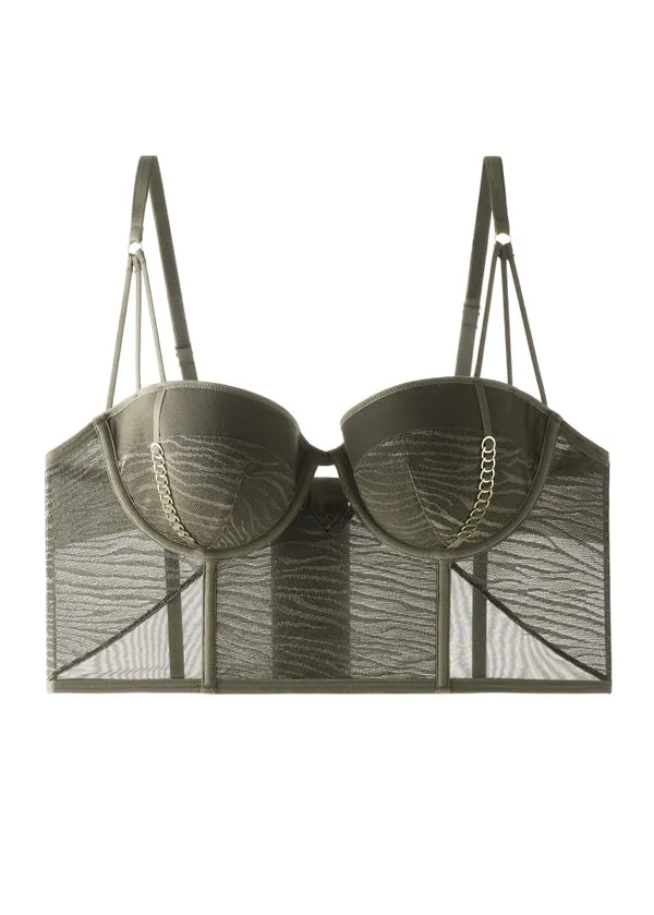 YOKO Plus Zebra Mesh Corset Long Balconette Demi Bra