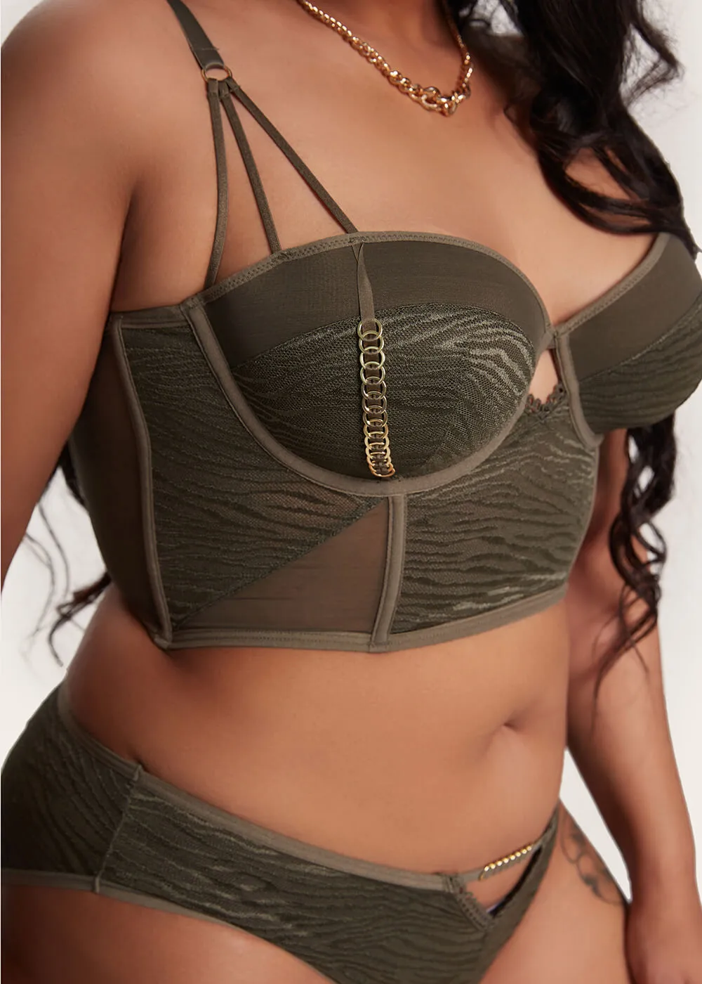 YOKO Plus Zebra Mesh Corset Long Balconette Demi Bra