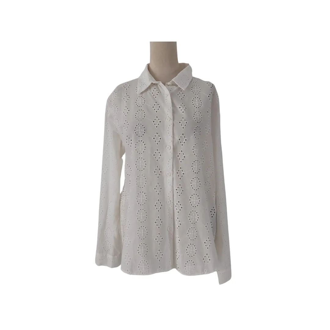 ZARA White Cutwork Haley Collared Shirt | Brand New |